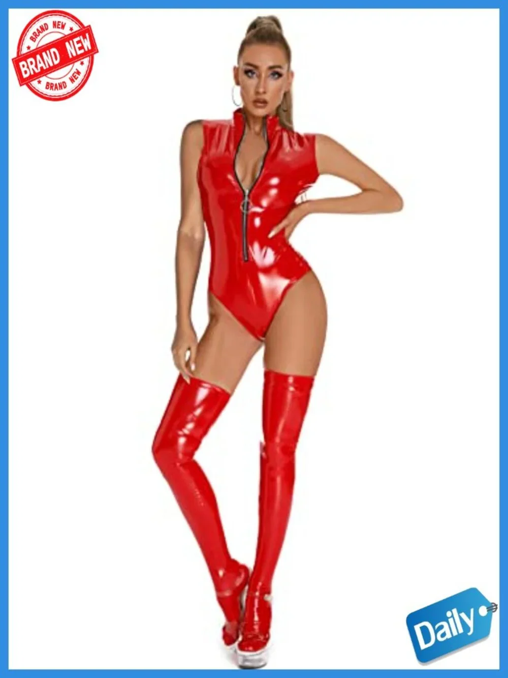 Shiny Metallic Sleeveless Bodysuit Leotard for Club Party Cosplay